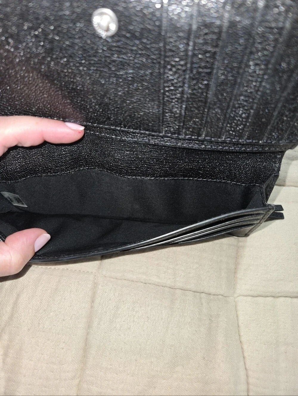 Tory Burch Black Quilted Logo Zip Wallet